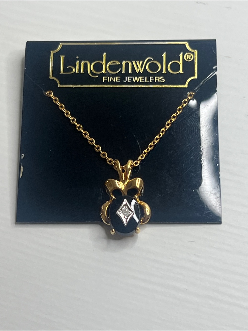 Vintage Lindenwold Gold-Tone Black Enamel Pendant Necklace